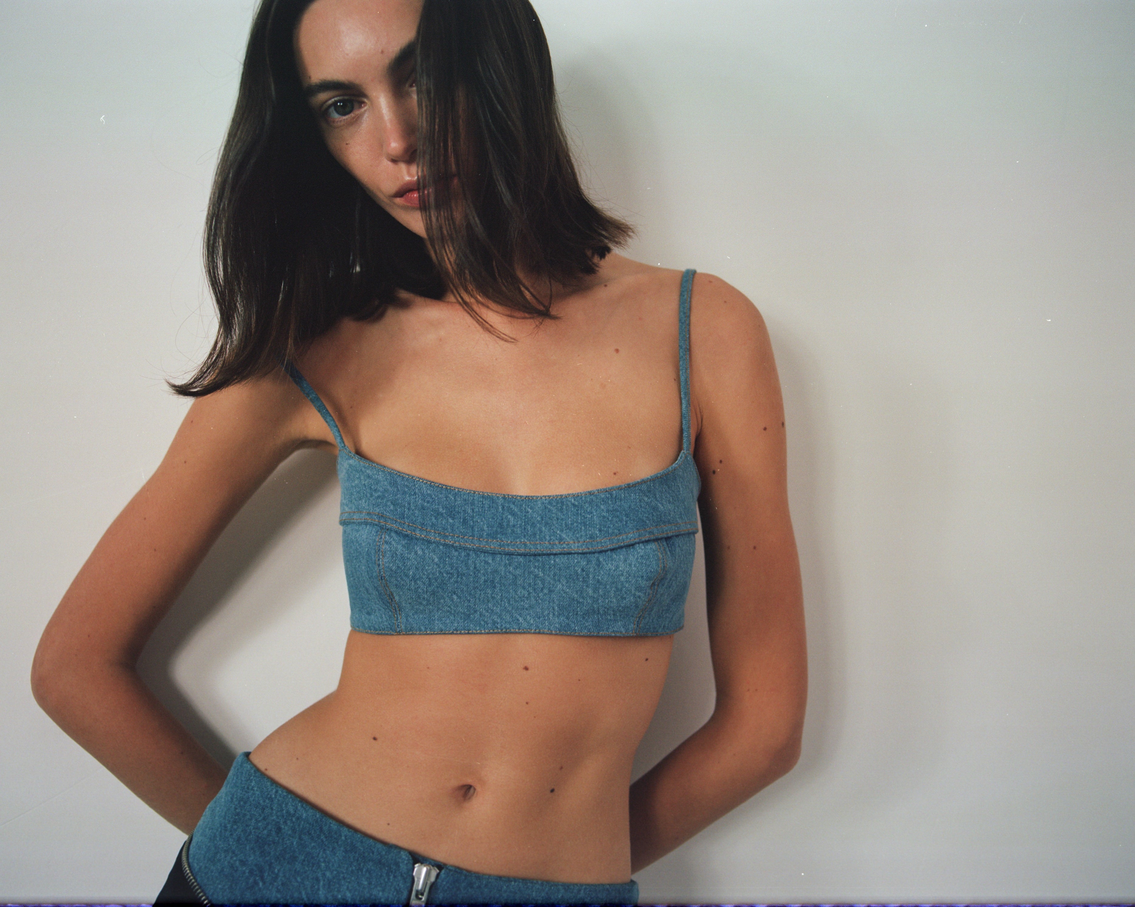 ★★ ★★ Here is the mid blue denim bralette J22 Denim Bralette Top | Calvin Klein