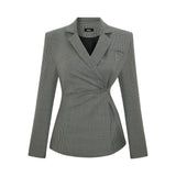 GATHERED WAIST WOOL BLEND BLAZER