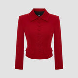BUTTONED CROPPED WOOL BLEND JACKET