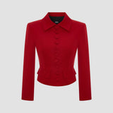 BUTTONED CROPPED HOUNDSTOOTH WOOL BLEND JACKET