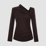 ASYMMETRIC PINSTRIPE WOOL BLEND JACKET IN BROWN