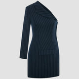 ASYMMETRIC BLAZER MINI DRESS IN PINSTRIPE