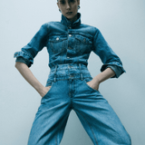 DOUBLE WAISTED DENIM PANTS