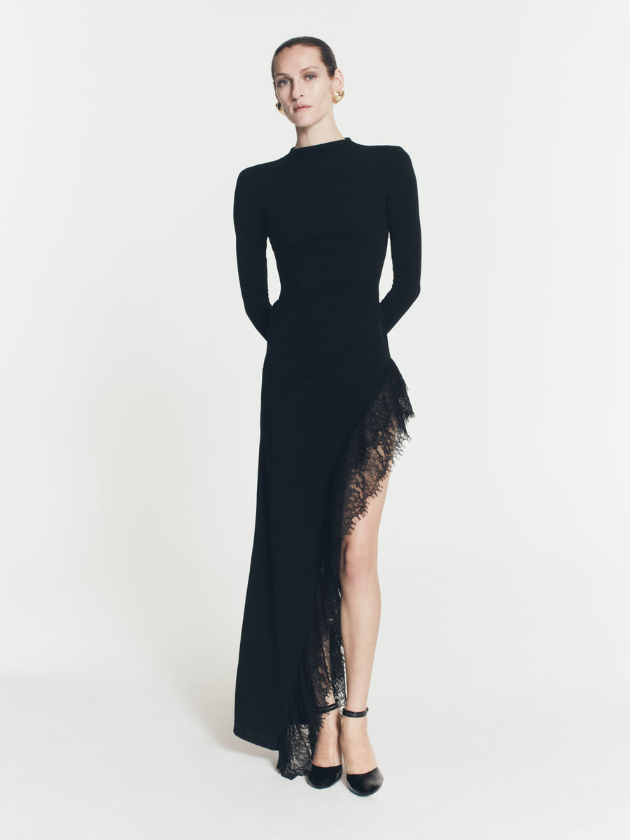 LACE JERSEY LONG DRESS