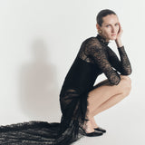 SWIRLING TRIM LACE DRESS IN BLACK