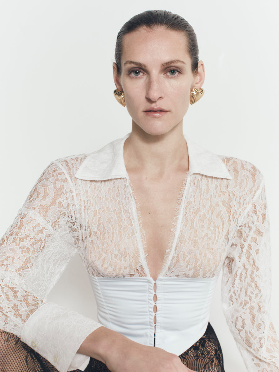 LACE NINA SHIRT IN WHITE
