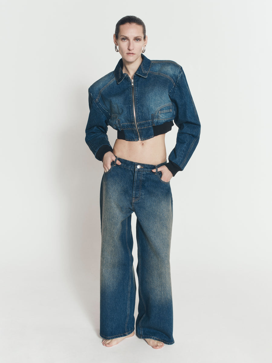ZIP CROPPED DENIM BOMBER