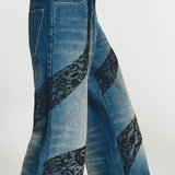 LACE TRIM FRAYED DENIM PANTS