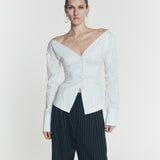 PINSTRIPE BOYFRIEND PANTS IN NAVY