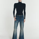 HIGH-RISE FLARED DENIM PANTS