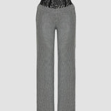CORSET WAISTED HOUNDSTOOTH WOOL BLEND PANTS