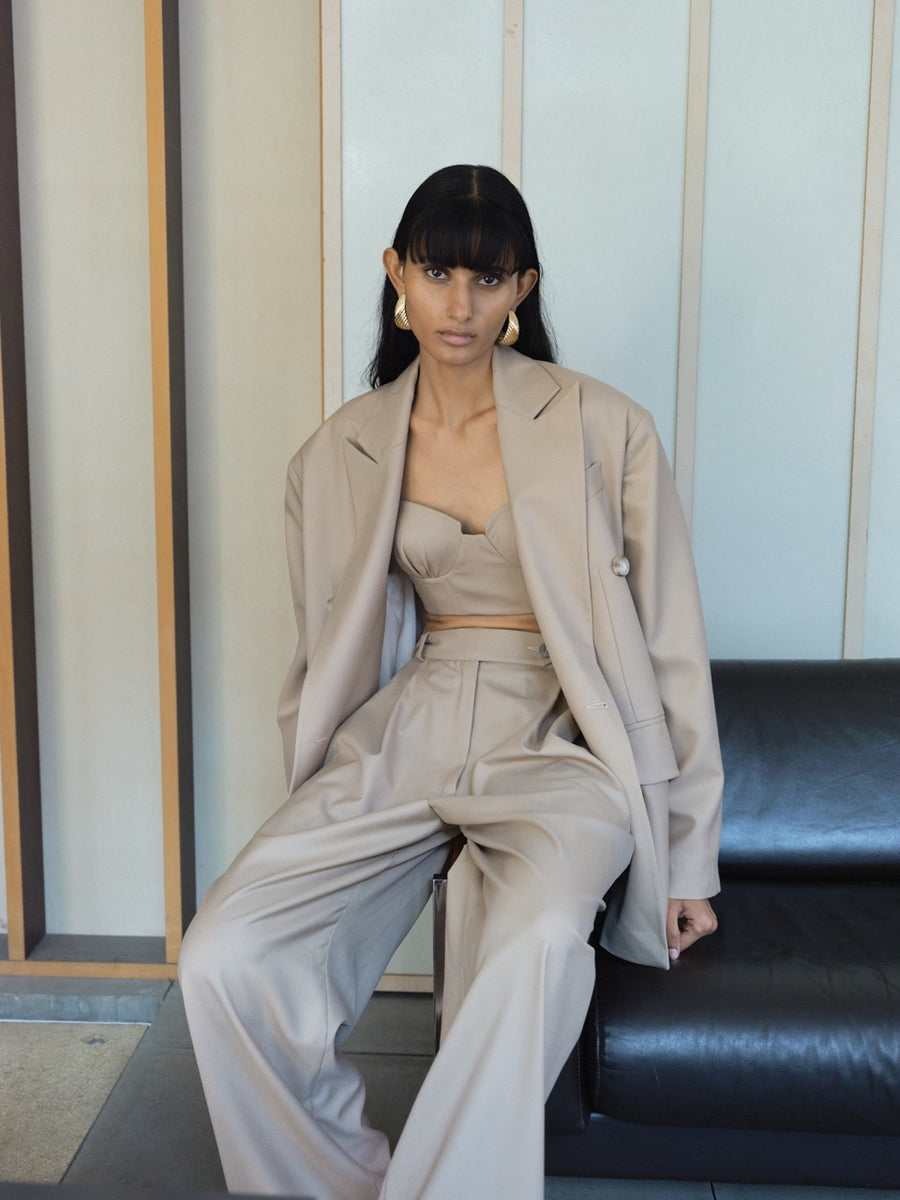 PLEATED WIDE LEG PANTS IN WOOL-BLEND