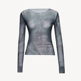 MESH LONG SLEEVE SHIRT IN GREY