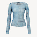 MESH LONG SLEEVE SHIRT IN BLUE