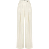 PLEATED PINSTRIPE WIDE LEG PANTS IN WHITE