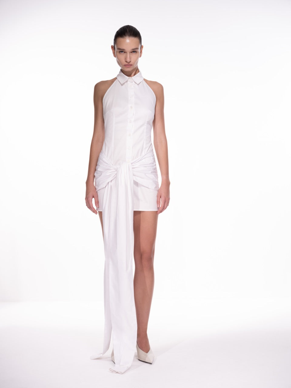 SLEEVED WRAP DRESS IN WHITE