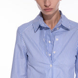 DOUBLE PLACKER CROPPED SHIRT IN PINSTRIPE