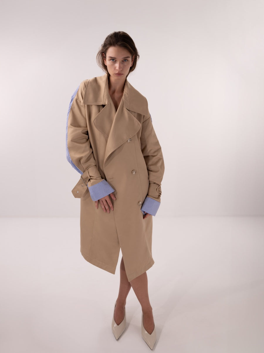 LONG GABARDINE X POPLIN TRENCH COAT