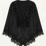 BABY SATIN & LACE  SHORTS IN BLACK