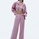 BABY PINK LOW RISE WIDE LEG PANTS