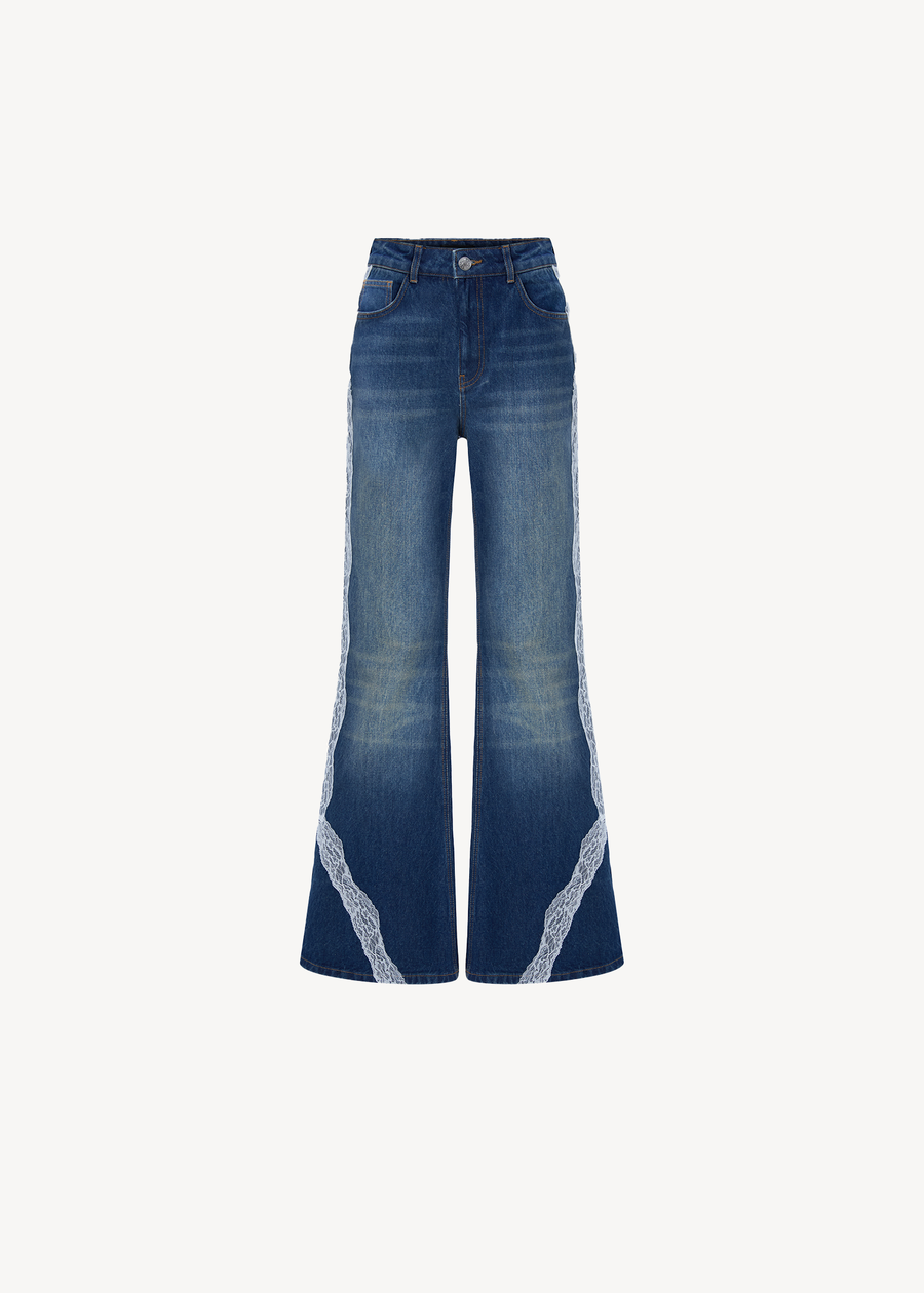 HIGH-RISE LACE TRIM DENIM PANTS
