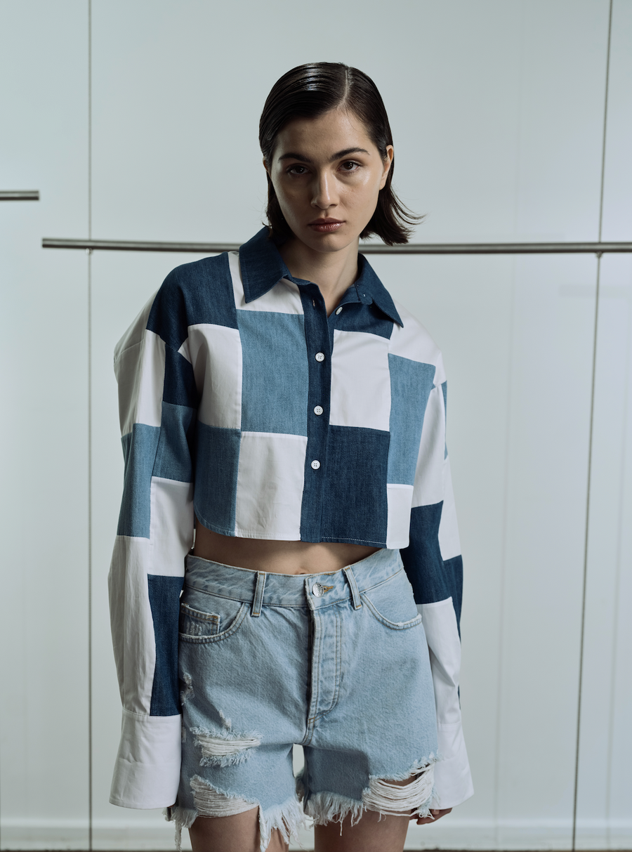 PATCHWORK CROPPED SHIRT