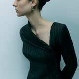 ASYMMETRIC PINSTRIPE WOOL BLEND JACKET IN BROWN