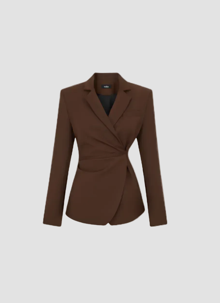 GATHERED WAIST WOOL BLEND BLAZER