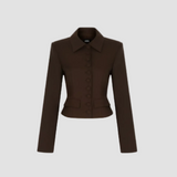 BUTTONED CROPPED HOUNDSTOOTH WOOL BLEND JACKET