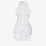 SLEEVED WRAP DRESS IN WHITE