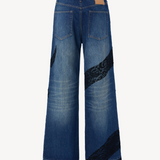 LACE TRIM FRAYED DENIM PANTS