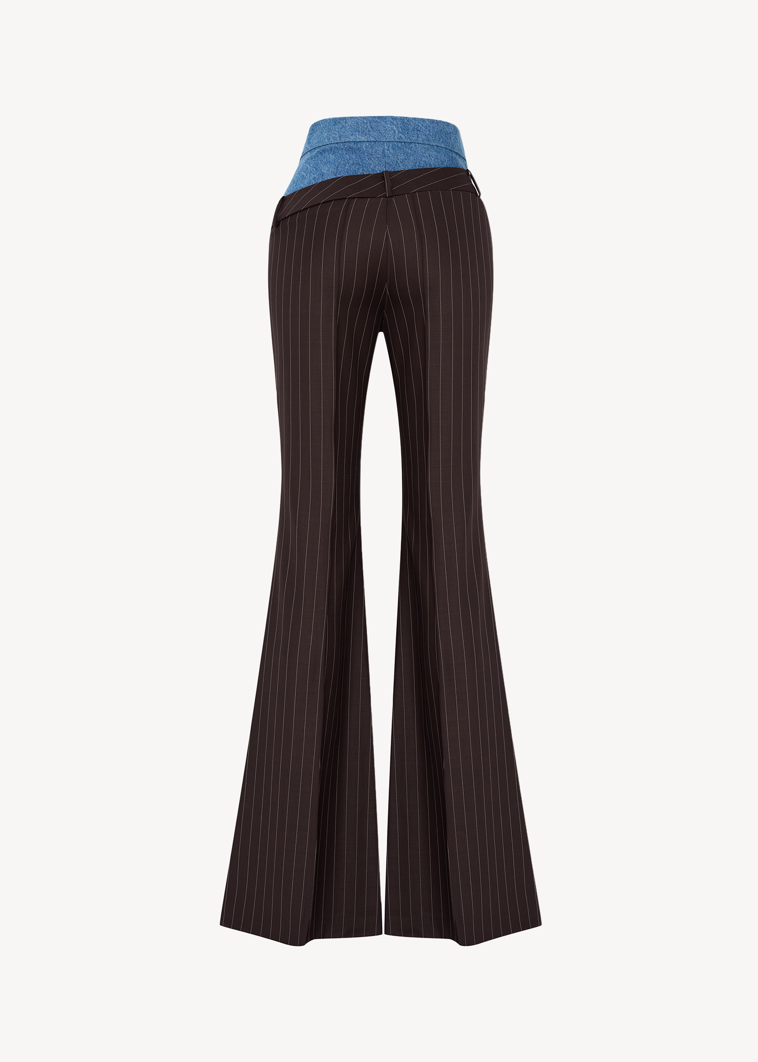 DOUBLE WAISTED FLARED PANTS IN BROWN