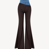 DOUBLE WAISTED FLARED PANTS IN BROWN