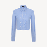 DOUBLE PLACKER CROPPED SHIRT IN PINSTRIPE