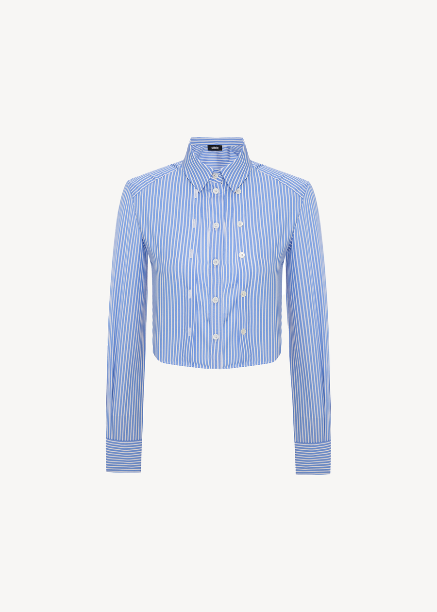 DOUBLE PLACKER CROPPED SHIRT IN PINSTRIPE