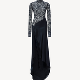 ASYMMETRIC SATIN LACE DRESS