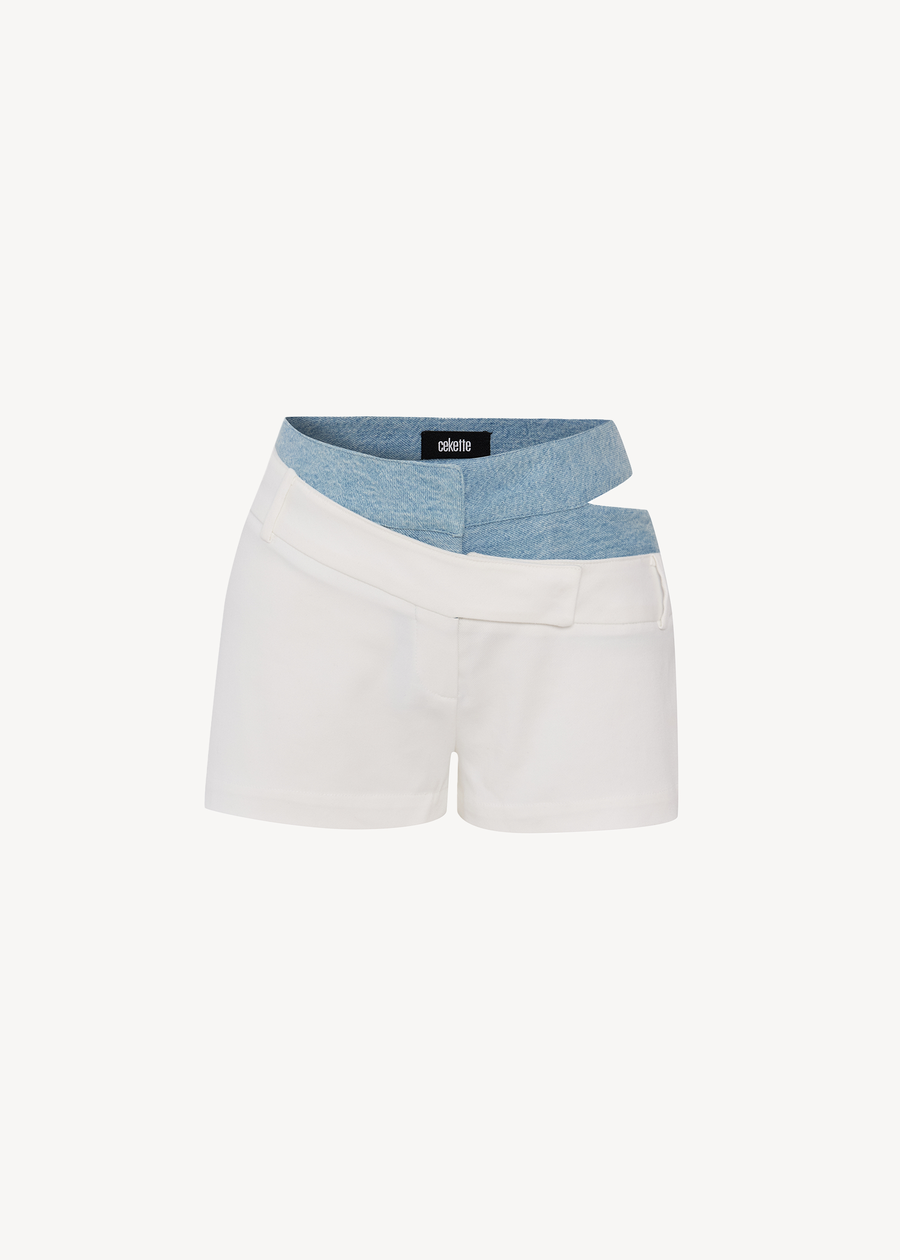 SIDE SHOW DOUBLE SHORTS IN LIGHT GABARDINE AND DENIM