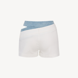 SIDE SHOW DOUBLE SHORTS IN LIGHT GABARDINE AND DENIM