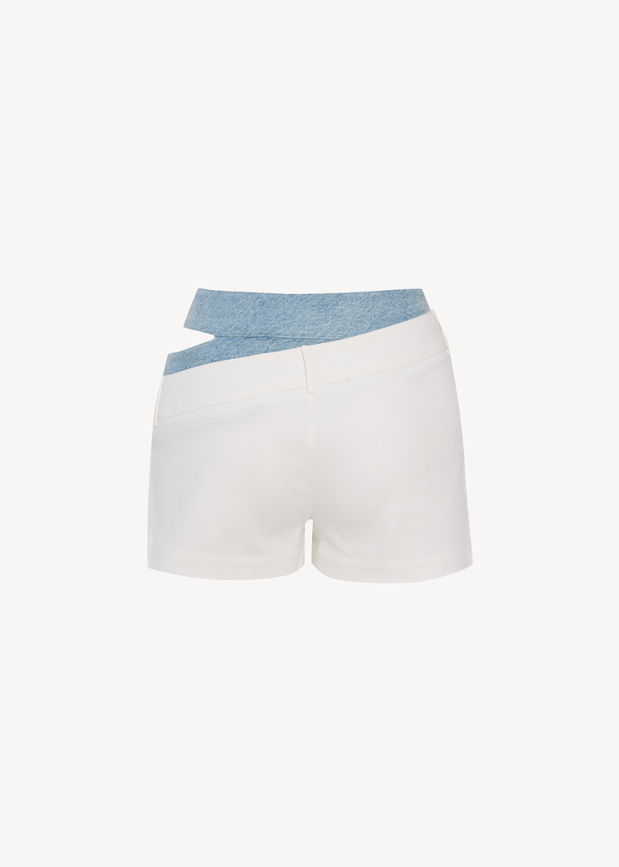 SIDE SHOW DOUBLE SHORTS IN LIGHT GABARDINE AND DENIM