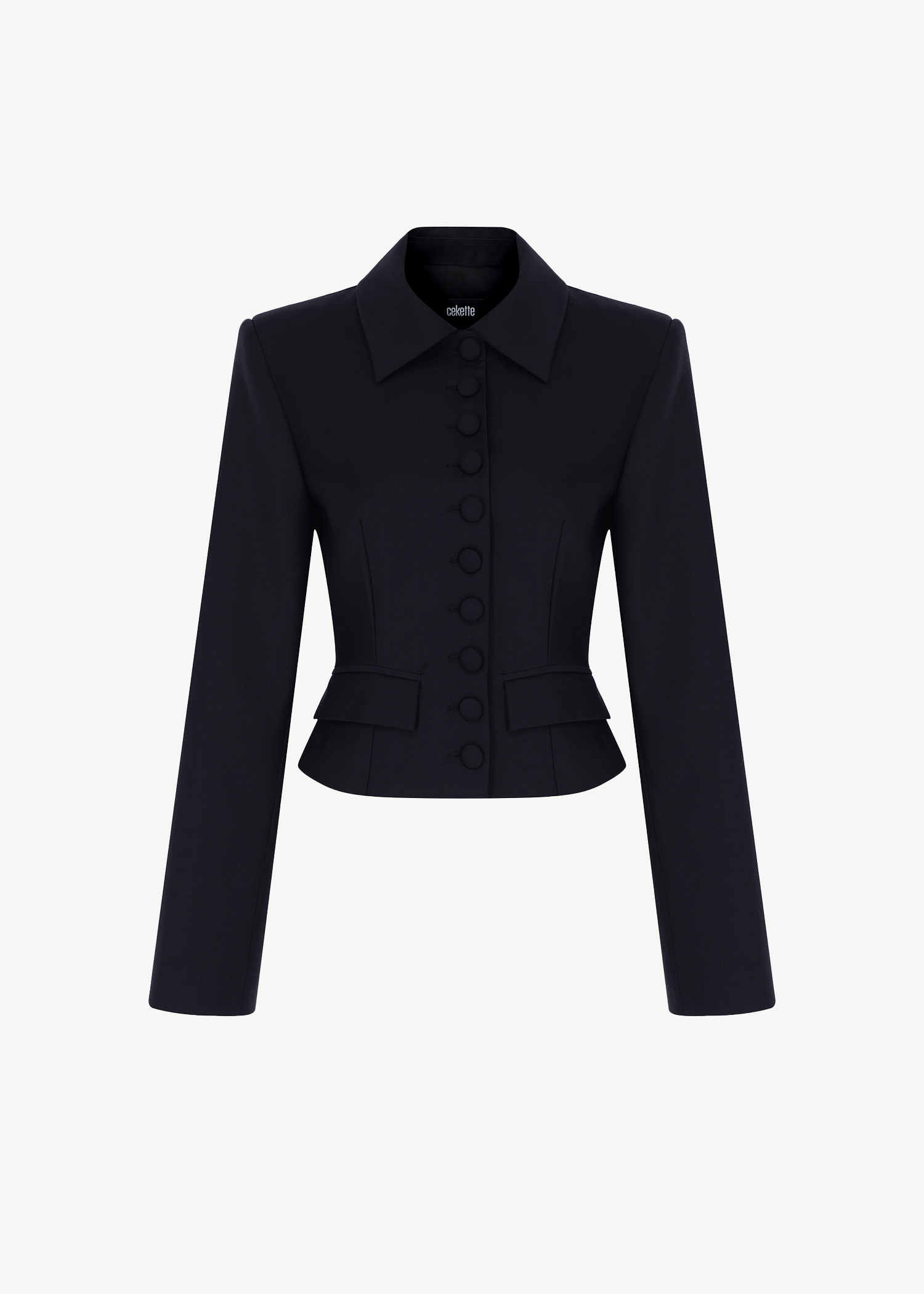BUTTONED CROPPED HOUNDSTOOTH WOOL BLEND JACKET